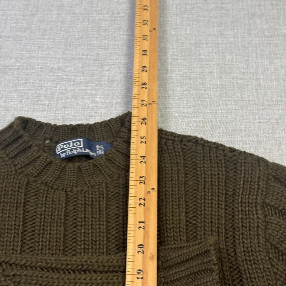 Polo Ralph Lauren Vintage Wool Ribbed Fisherman Sweater Mens Large Green Brown